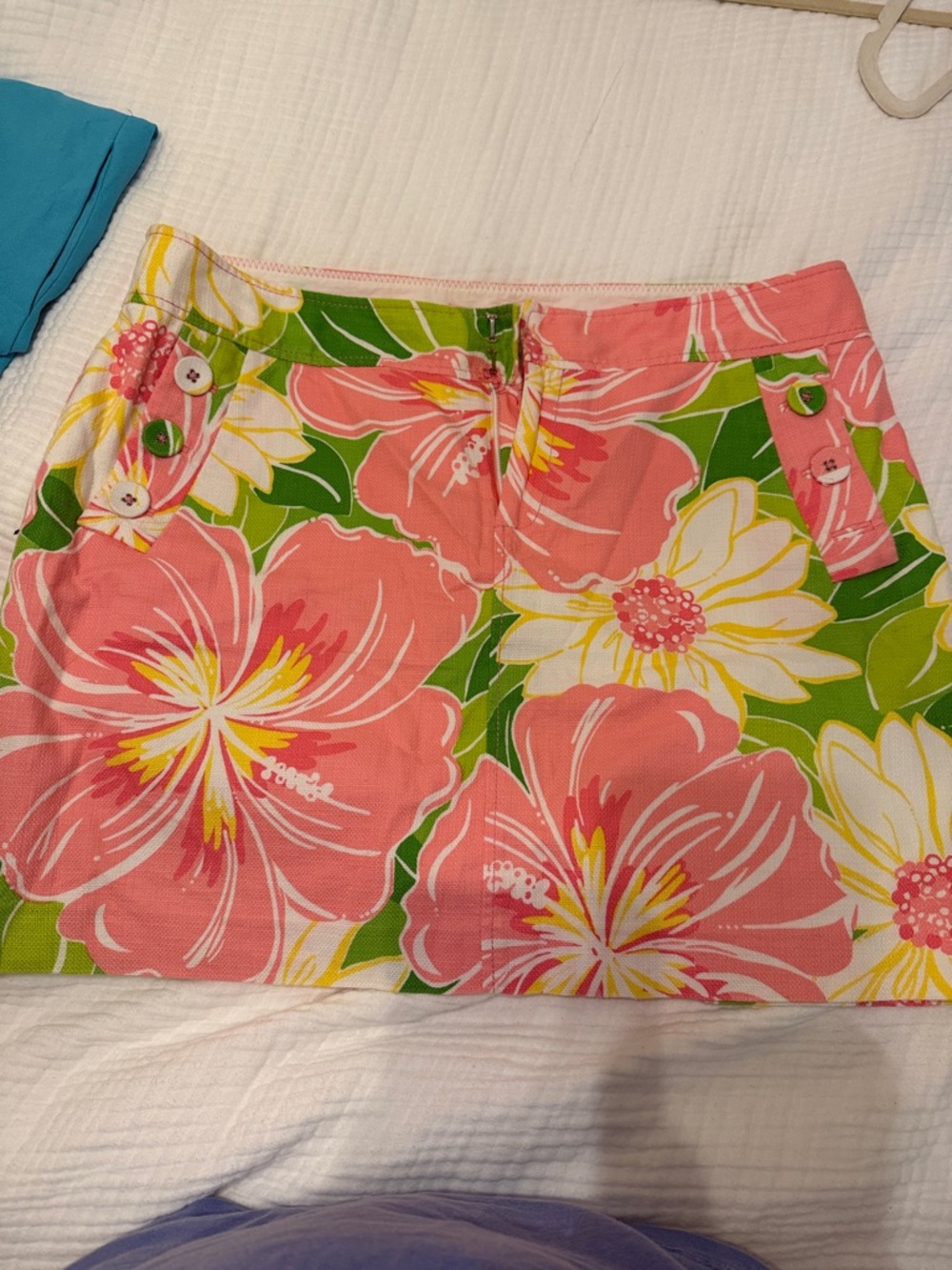Lilly Pulitzer Coral Floral Button-Accent Mini Skirt